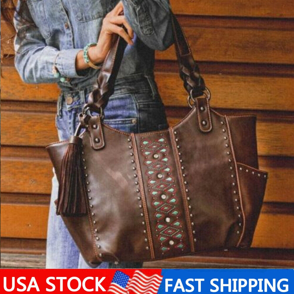 Celela Women Concealed Carry Fringe Studs Tote Handbag Purse Shoulder Bags Purse