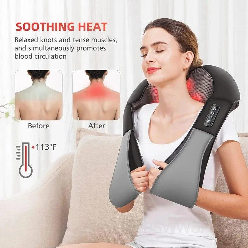 Shiatsu Back Neck and Shoulder Massager with Heat Deep Tissue 3D Kneading Pillow