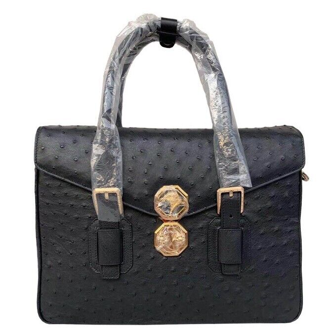 Real Ostrich Skin Leather Men's Business Briefcase, Desinger Eagle Head Handbags