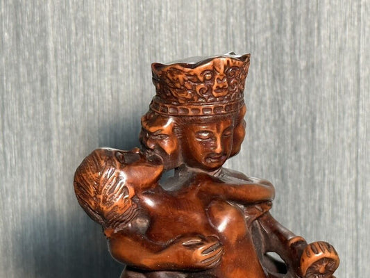 Collect Chinese Old Boxwood Carved Sexy Figure Statue Wooden Art Statue