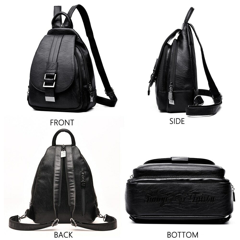 Women Leather Backpacks Female School Bag Travel Back Bag Retro Bagpack
