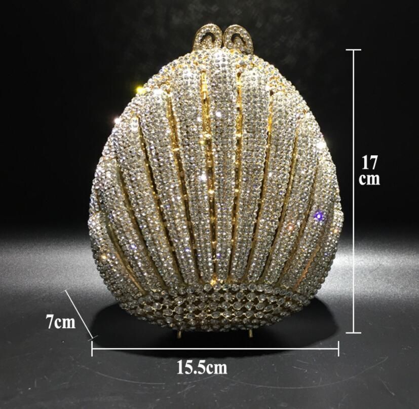 Rhinestone Bag Metallic Crystal Purse Evening Pouch Shell-shaped Cosmetic Case