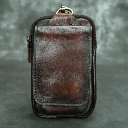 Brushed Color Men's Design Leather Small Waist Bag Fashion Hook Fanny Belt Pack