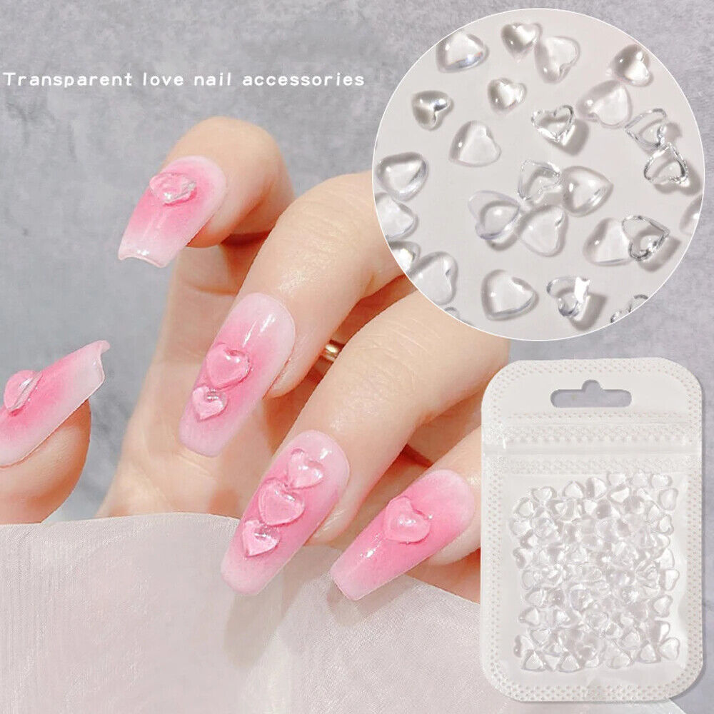 Nail Art Decals 20-100Pcs 3D Heart Charms Clear Acrylic DIY Manicure Accessories