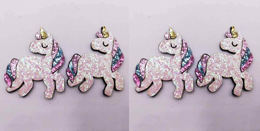 4Pcs/Lot 5.5x6.5cm Glitter Fabric Appliques Cartoon Unicorn Craft Padded Patches