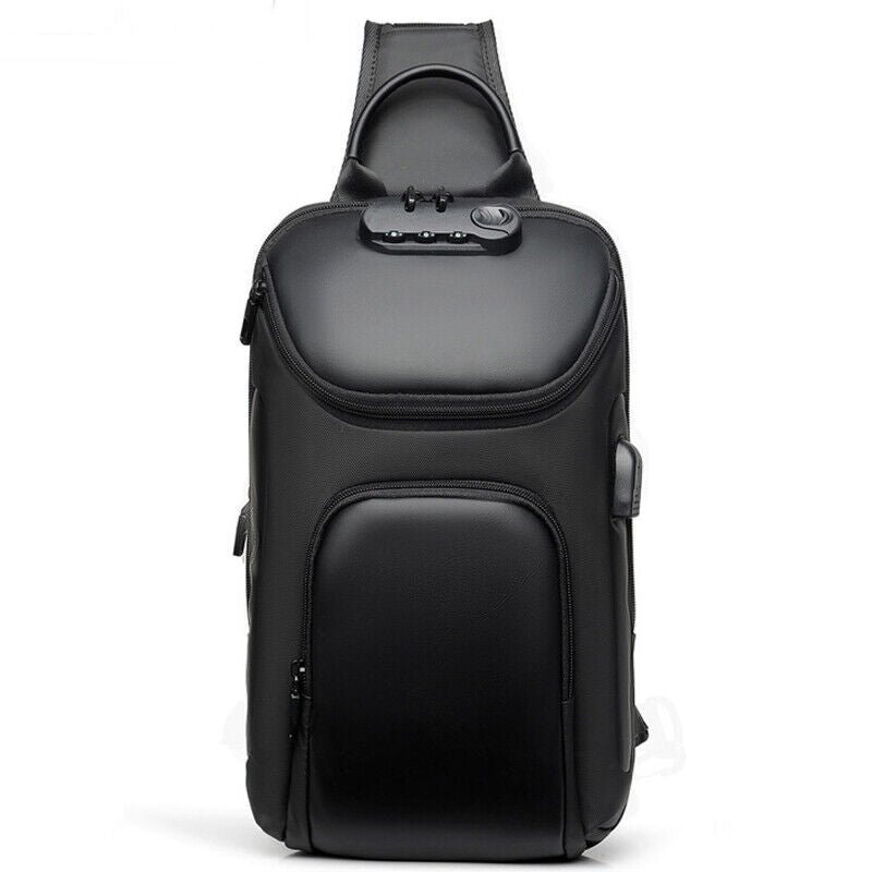 Men's Sling Backpack Oxford Waterproof&Anti-theft Crossbody Bag USB Sport Bgas