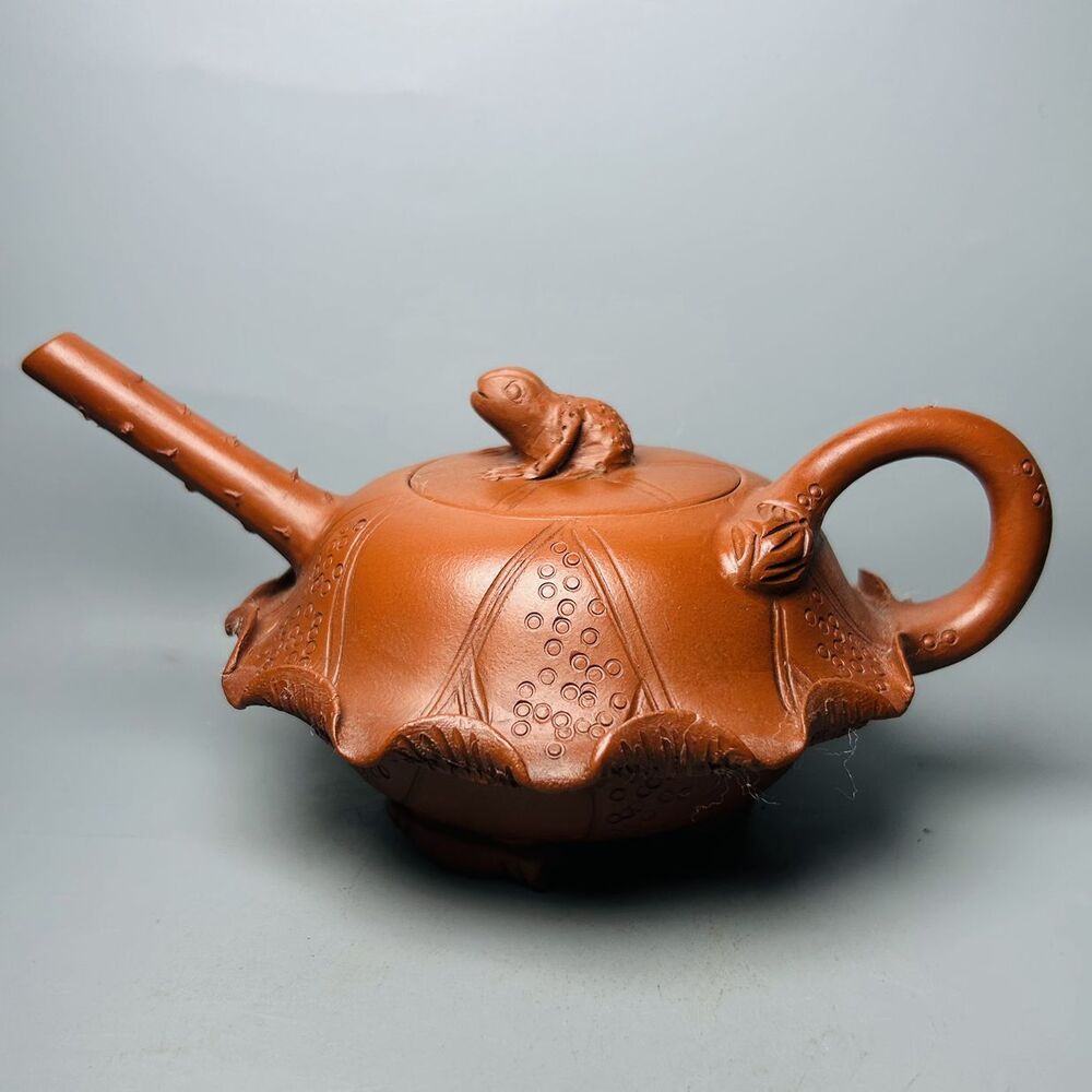 Vintage Chinese Yixing Purple Clay Teapot Zisha Ceramic Lotus Leaf Frog Teaware