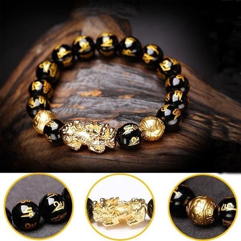 Feng Shui Pixiu Black Obsidian Wealth Bracelet Original 40%off