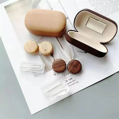 Contact Lens Case Leather Wood Grain Large Leakproof Storage Boxes 9.2x5.4x3.2cm