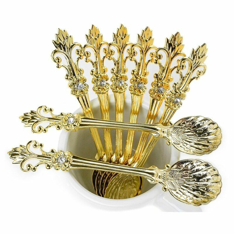 4Pcs/Set 11cm Royal Style Metal Carved Coffee Tea Spoon Vintage Antique Flatware