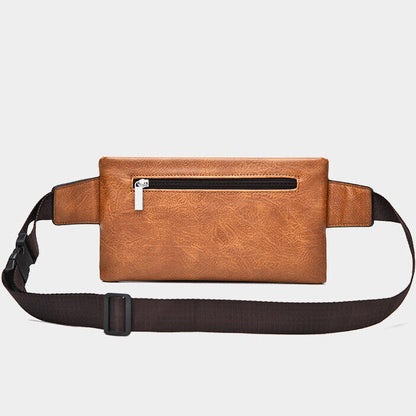 Men's PU Leather Crossbody Bag Outdoor Tactical Chest Pack Funny Waist Phone Bag