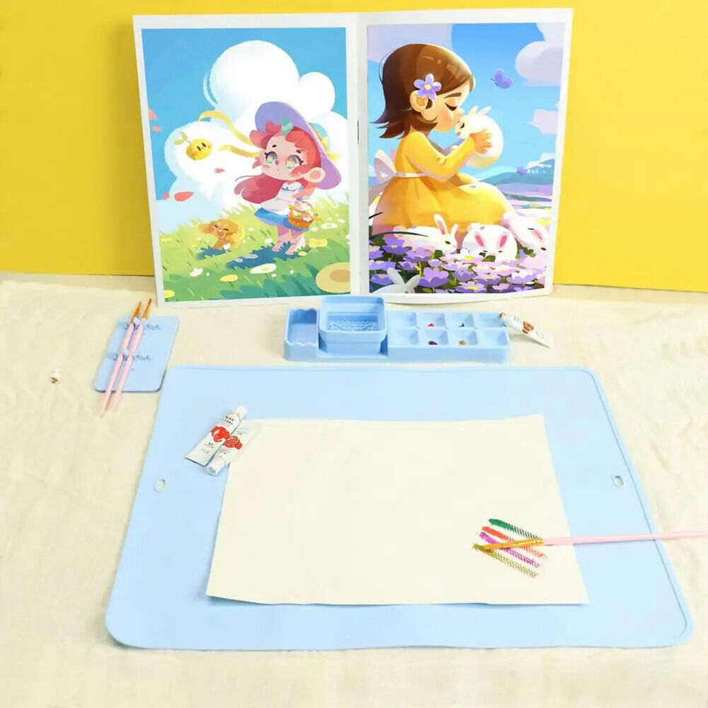 Painting Mat 2Pcs Silicone Washable Students Craft Drawing Pad Folding Water Cup