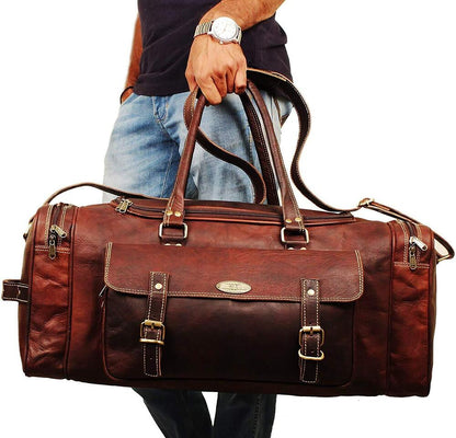 Hulsh Leather Duffle Bags for Men 24 Inch | Vintage Brown 24 inch,
