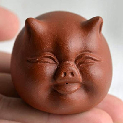 Chawan Zisha Chinese Yixing Clay Pig Handmade Kungfu Tea Decoration with bell