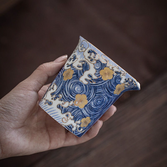 Ceramic Tea Pitchers Blue Gold Flower Chinese Kung Fu Tea Accessory