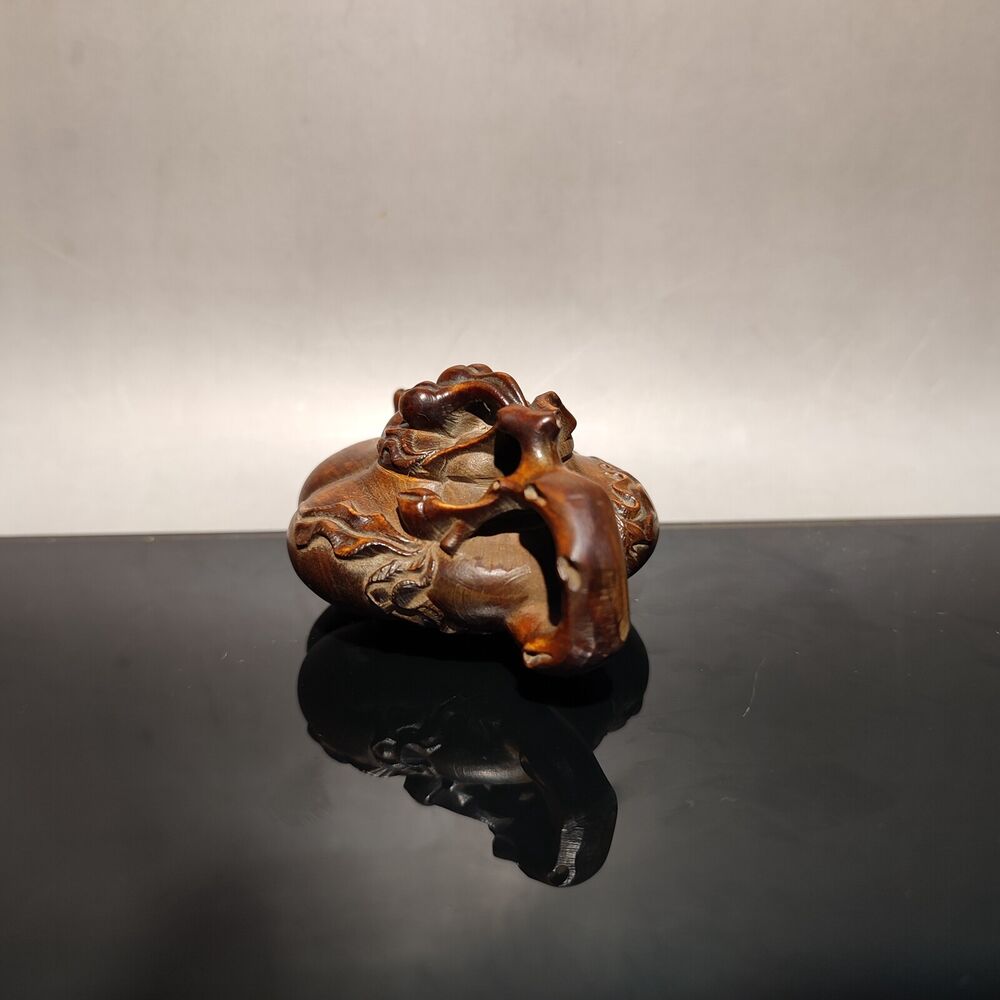 Chinese Wood Carving Deep Relief statue play mahjong Fortune pot wooden gift