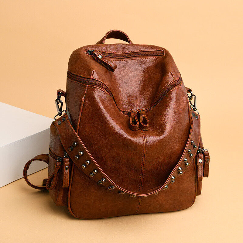 Women's Ladies Leather Backpack Purse Anti-Theft Rucksack Travel Bag Satchel