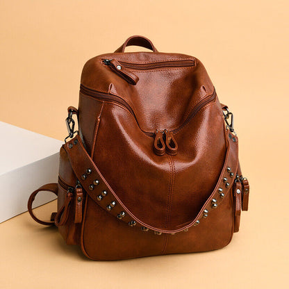 Women's Ladies Leather Backpack Purse Anti-Theft Rucksack Travel Bag Satchel