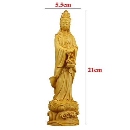 Buda Figura GuanYin Wood Buddha Statue Wood Sculpture Mascot Myth God Statue 观音