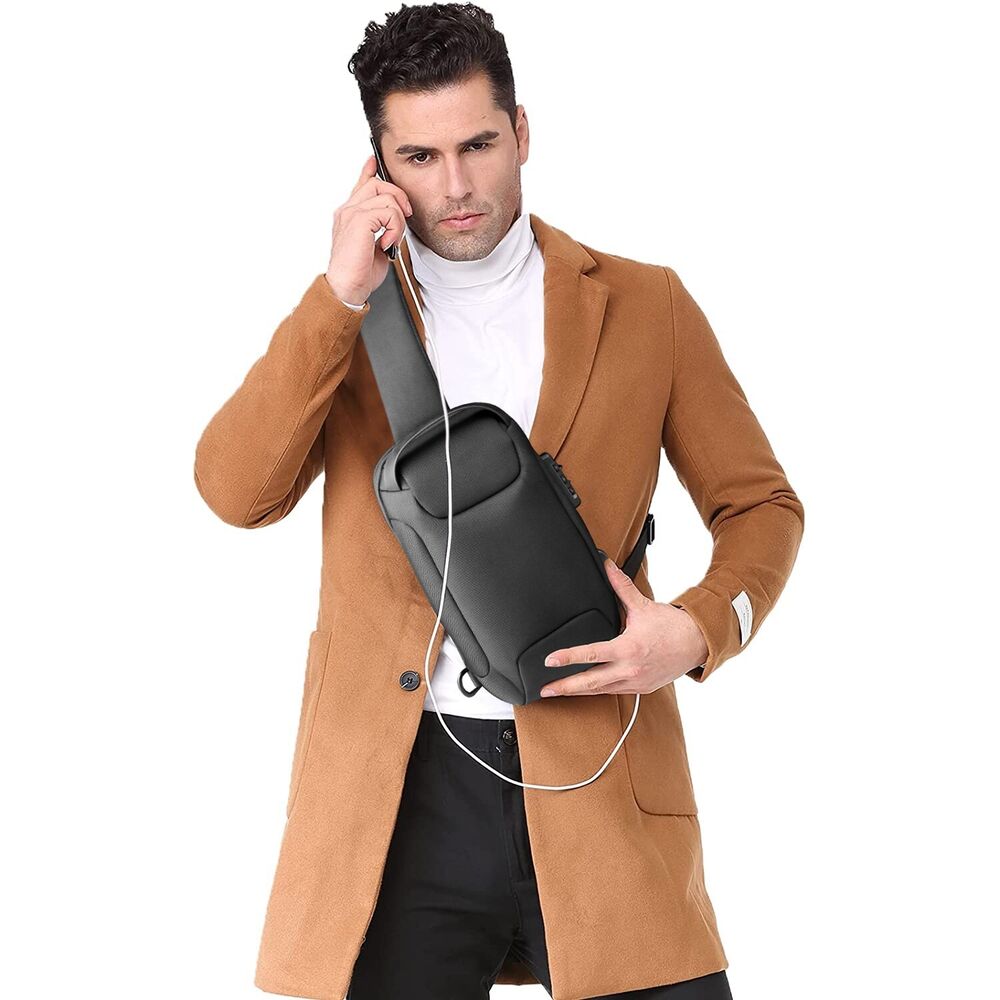 Men's Chest Sling Bag Crossbody School Bookbag Travel Shoulder Backpack USB Port