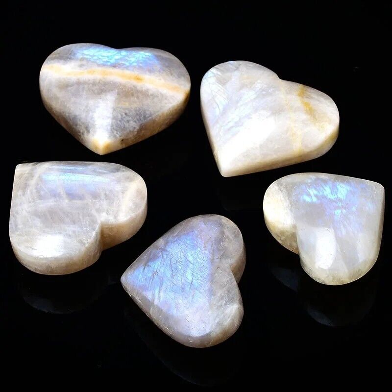 Healing Crystals Natural Moonstones Heart Hand-Polished Free Form Quartz 40-50mm