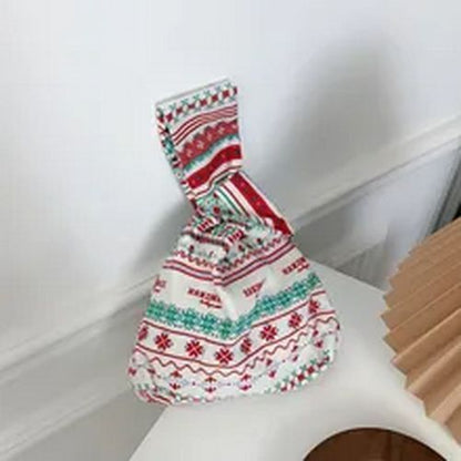 Portable Folk-custom Knot Wrist Bag For Women Simple Purses Tote Canvas Storage