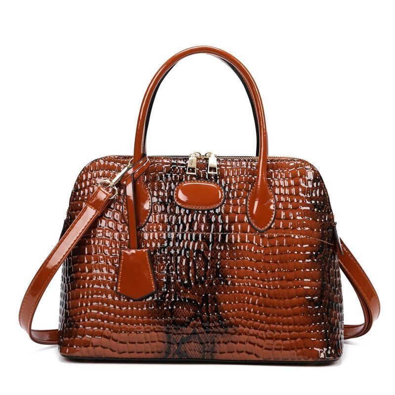 Soft Leather Handbag Pattern Shoulder Bag Large Messenger Purse Shell Red/ Green