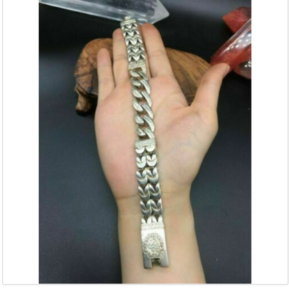 Asian old miao silver hand cast cool statue bracelet jewel giftAsian old miao si