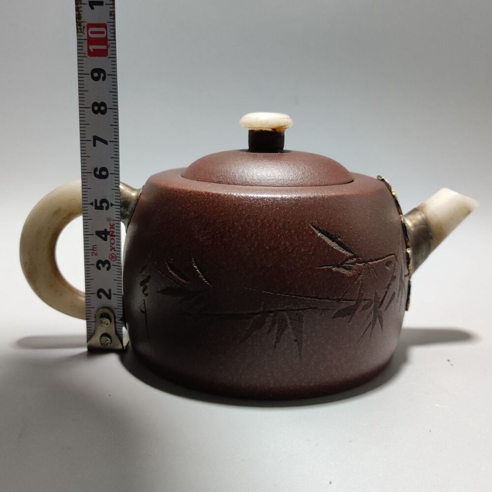 Vintage Chinese Yixing Purple Clay Teapot Zisha Ceremony Ceramic Bamboo Tea Set