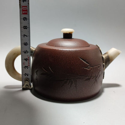 Vintage Chinese Yixing Purple Clay Teapot Zisha Ceremony Ceramic Bamboo Tea Set