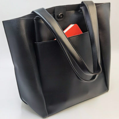 Leather Woman Tote Shopper Handbags Single Shoulder Bag with Outer Pocket