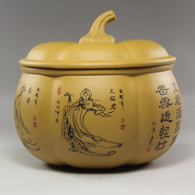 Four Beauty Pumpkin Purple Clay Tea Pot