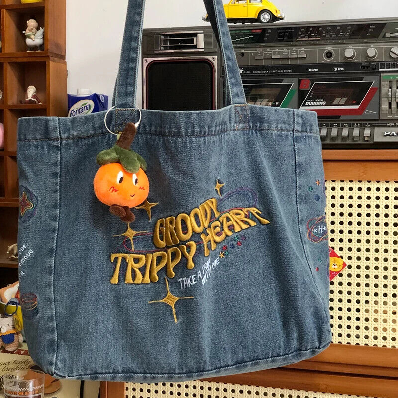 Retro Denim Jeans Tote Cool Girl Shoulder Bags Student Shopping Handbag
