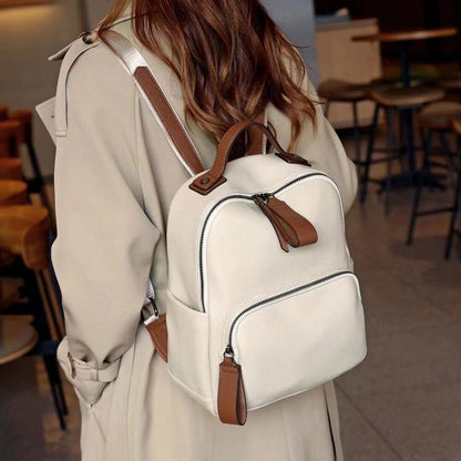 Togo Leather Women's White Backpack, Fashion outdoor Travel Bag Shoulder Bags