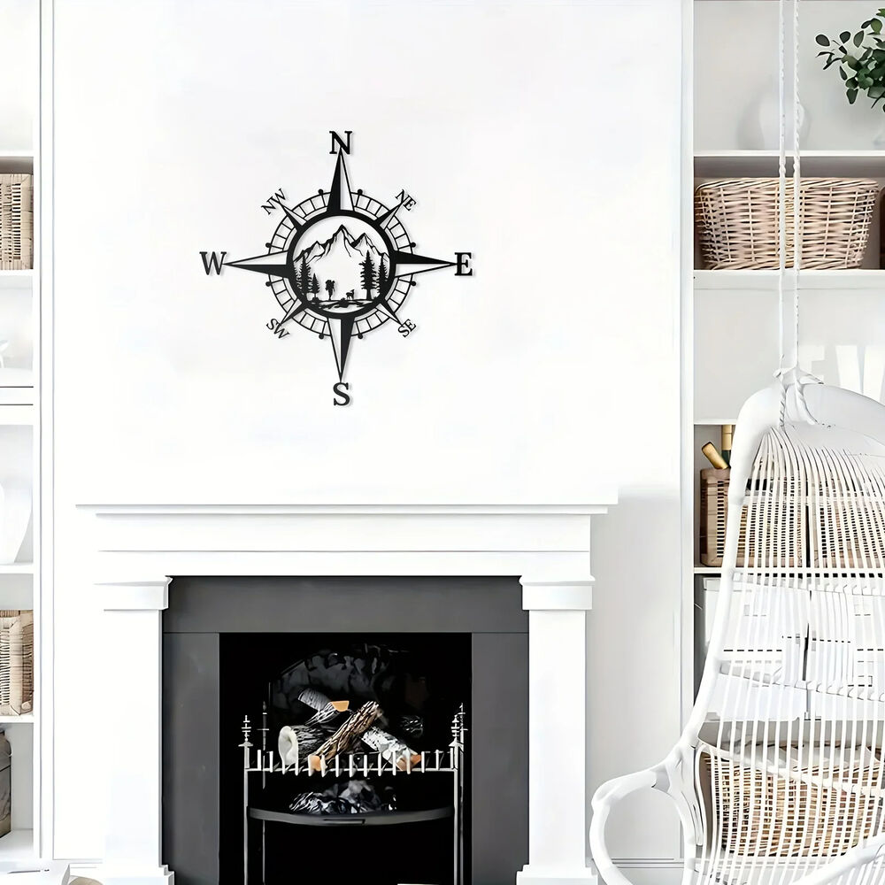 Metal Compass Art Wall Decorations, Line Drawing Home Hanging Art Wall Sculpture