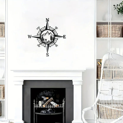 Metal Compass Art Wall Decorations, Line Drawing Home Hanging Art Wall Sculpture