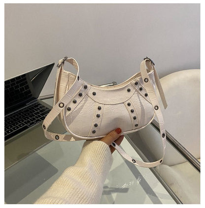 Rivet Hobos Shoulder Bag Vintage Leather Clutch Purse Handbag Underarm 23*15*7CM