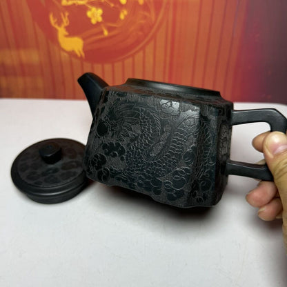 Vintage Chinese Yixing Purple Clay Teapot Zisha Ceramic Dragon Phoenix Teaware