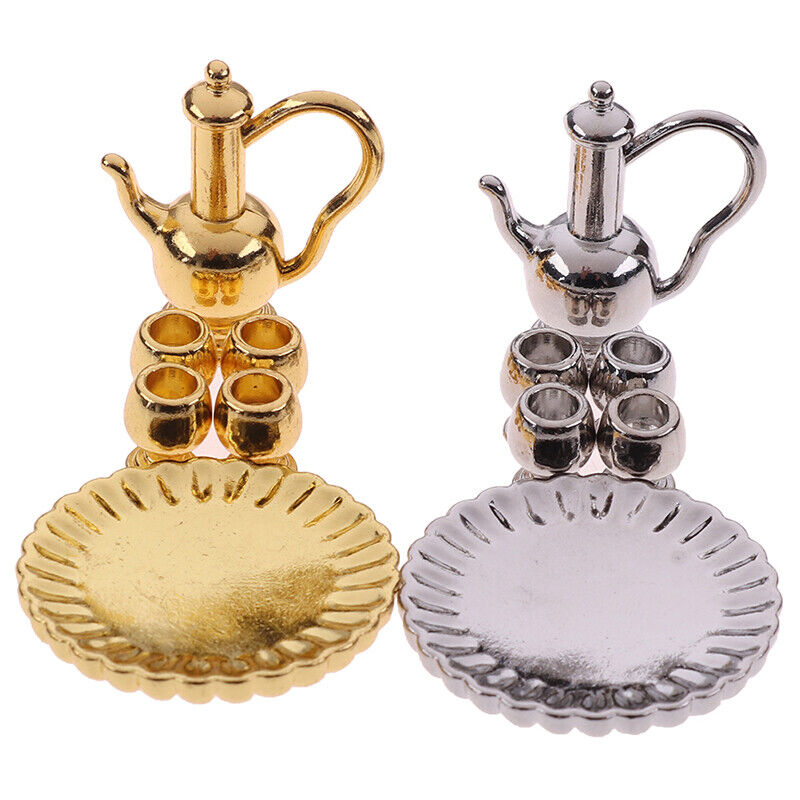 1: 12 Dollhouse Miniature Metal Tea Set Teapot Cup Plate Furniture Toy-ca