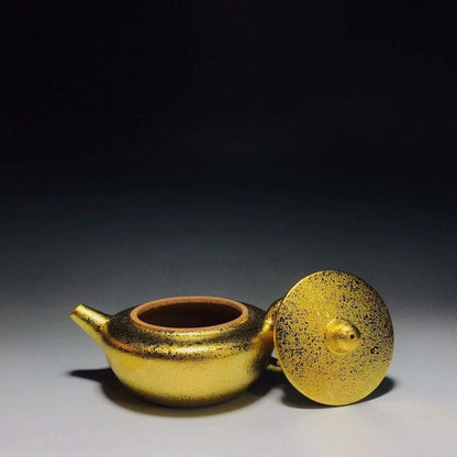 vintage chinese yixing purple clay teapot zisha gold gilding collection rare art