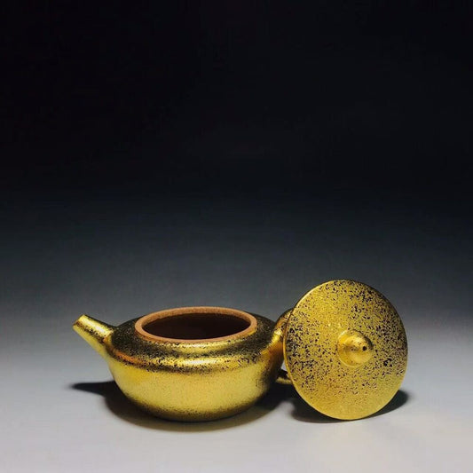vintage chinese yixing purple clay teapot zisha gold gilding collection rare art