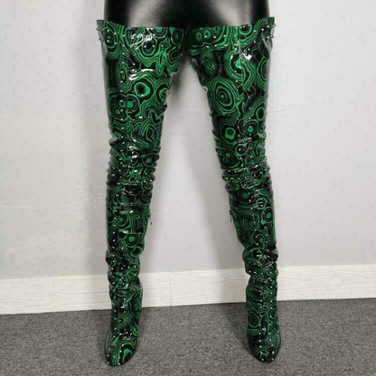 Sexy Rivets Stiletto Heels Boots Round Toe Green Thigh High Boots Womens Shoes