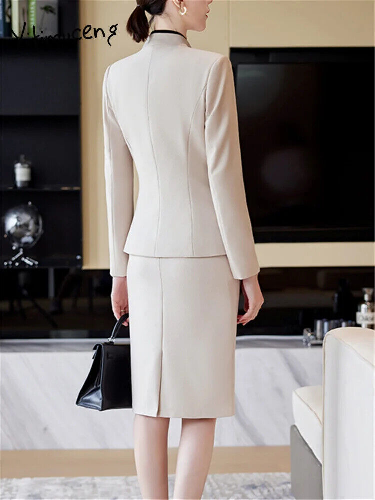 2 Piece Sets Women Office Ladies V Neck Single Button Blazers Skirt Suits