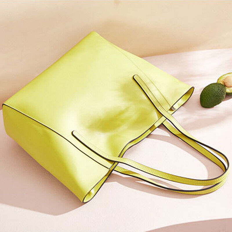 100% Genuine Leather Women's Yellow Large Capacity Handbags Elegant Satchel Tote