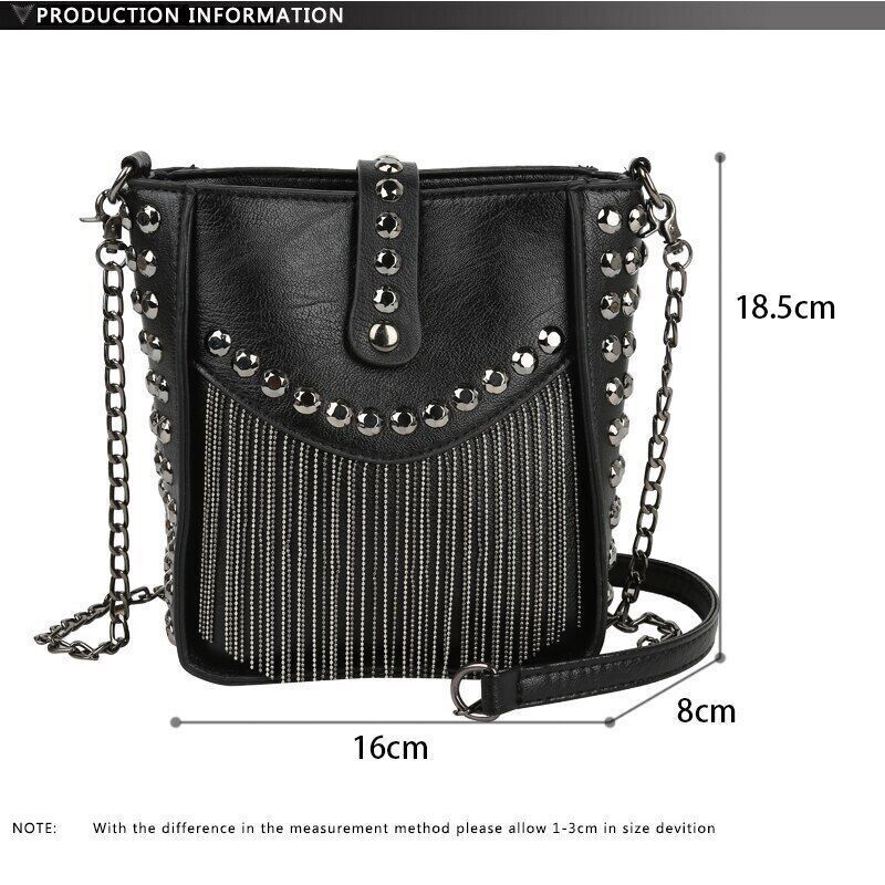 Women Shoulder Bag PU Leather Handbag Black Crossbody Tassel