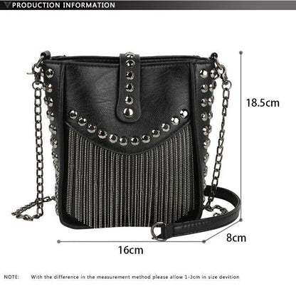 Women Shoulder Bag PU Leather Handbag Black Crossbody Tassel
