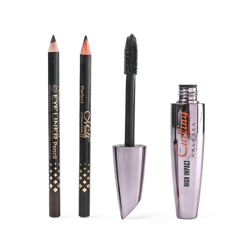 MENOW Brand Thick Mascara Set With 2 Pencils Black / Brown Natural Curly Lasting