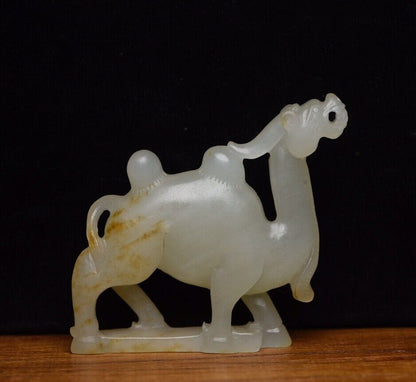 Chinese Natural Hetian Jade Carved Sculpture Exquisite Camel Statue Figurine Art