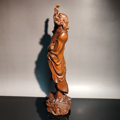 8" old antique wood carving Boxwood wooden sculpture buddha Dharma Arhat statue