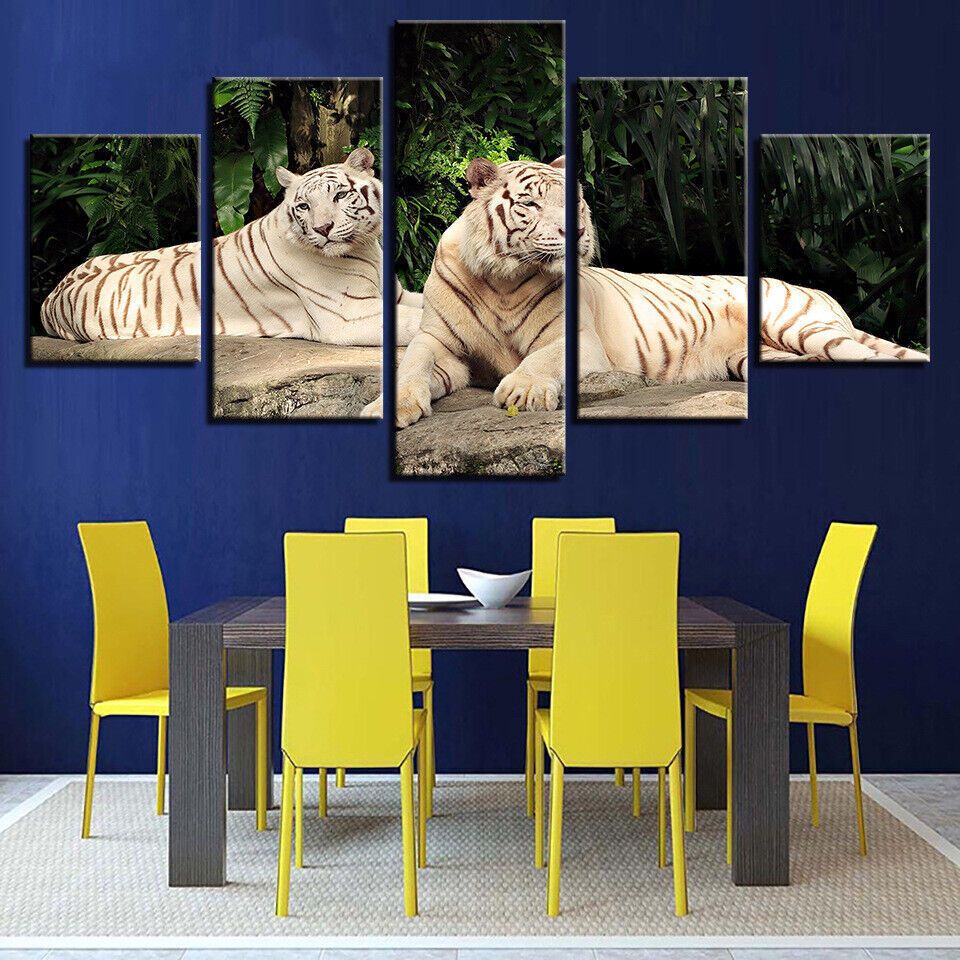 Tiger Couple Wildlife Animals Canvas Prints Painting Wall Art Home Decor 5PCS